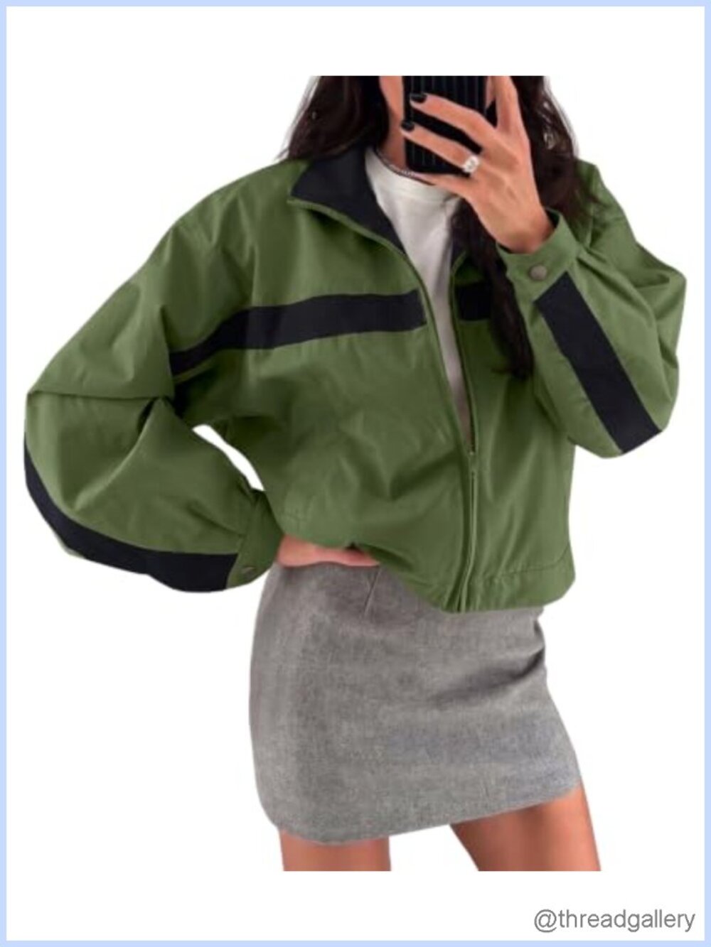 Lightweight Nylon Cropped Zip Up Windbreaker Jacket Retro Varsity Casual Coat